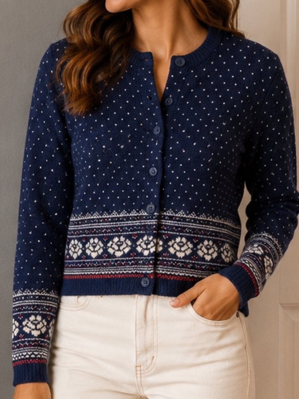 Uniqlo Blue and White Nordic Cardigan Sweater